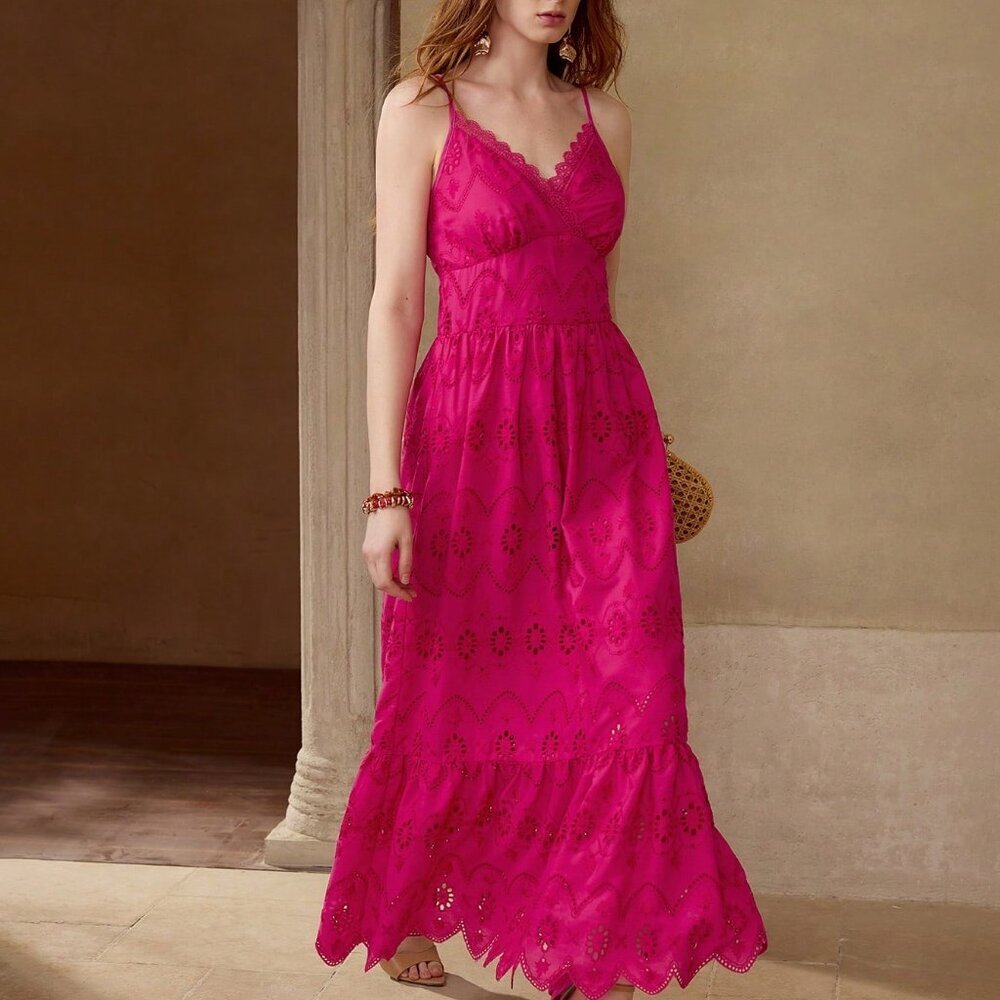 Hot Pink Elegant Women's Ruffle Hem Zipper Dress